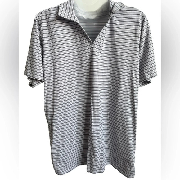 Men’s Oobe Striped Collared, Short Sleeve, Side Slit Polo - Picture 1 of 11